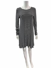 Old Mavy Womens Size M Long Sleeve Round Neck Black White Striped Shift Dress