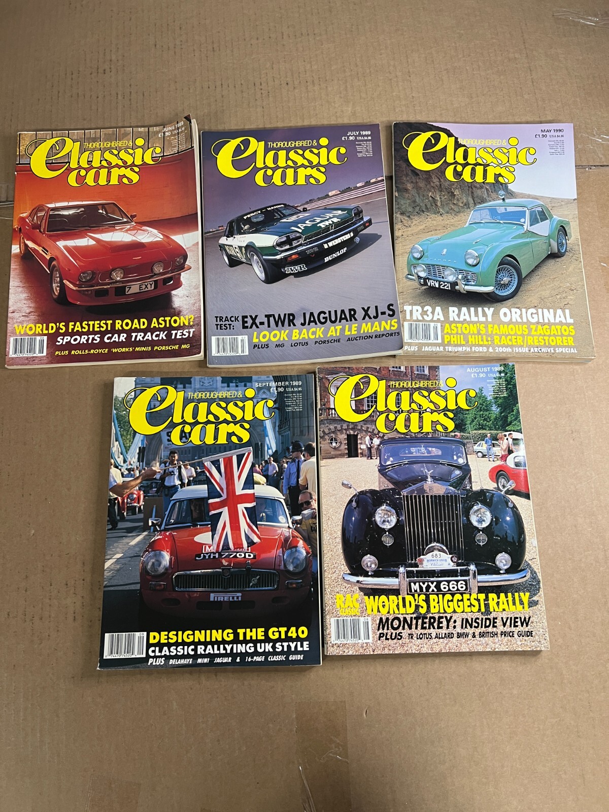 Lot of 5 Issues of Thoroughbred & Classic Cars Magazine 1989, 1990