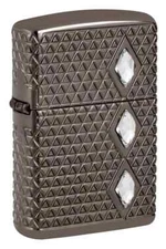 Zippo 46316, Diamond Pattern Deep Carve Armor Lighter, Black Ice Finish,Crystals