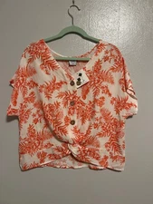 Cozy Co By Cozy Casual Womens Blouse Size M Orange/White Button Up NWT 