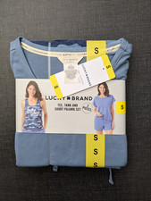 NWT Lucky Brand Tee Tank  Short Pajama 3 Piece Set Lounge Sleep Small Blue