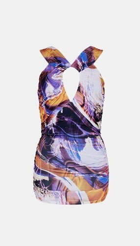KAREN MILLEN Multi Swirl Ruched Slinky Knit Printed Top Blouse Shirt UK16 NEW - Picture 6 of 9