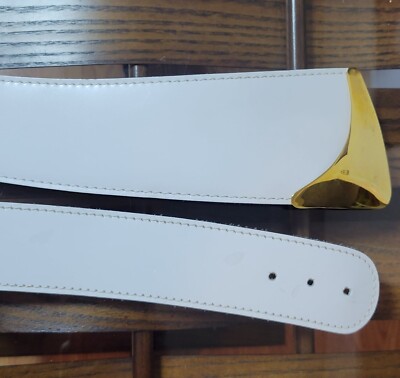 Vintage 80s Calderon USA Made White Leather  Belt Gold Buckle Size M GUC Blues Vintage Calderon USA Made White Belt Gold Buckle Size L | eBay main image 3