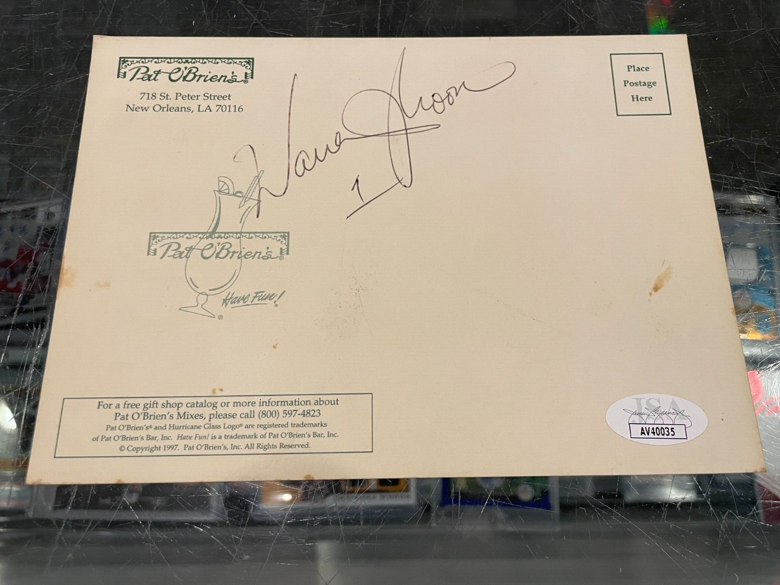 WARREN MOON HOUSTON OILERS SIGNED PAT O'BRIEN'S NEW ORLEANS BAR POSTCARD JSA 