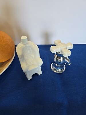 2 avon bottles vintage. Full Of Original Content. Chair Missing Kitty Cap.