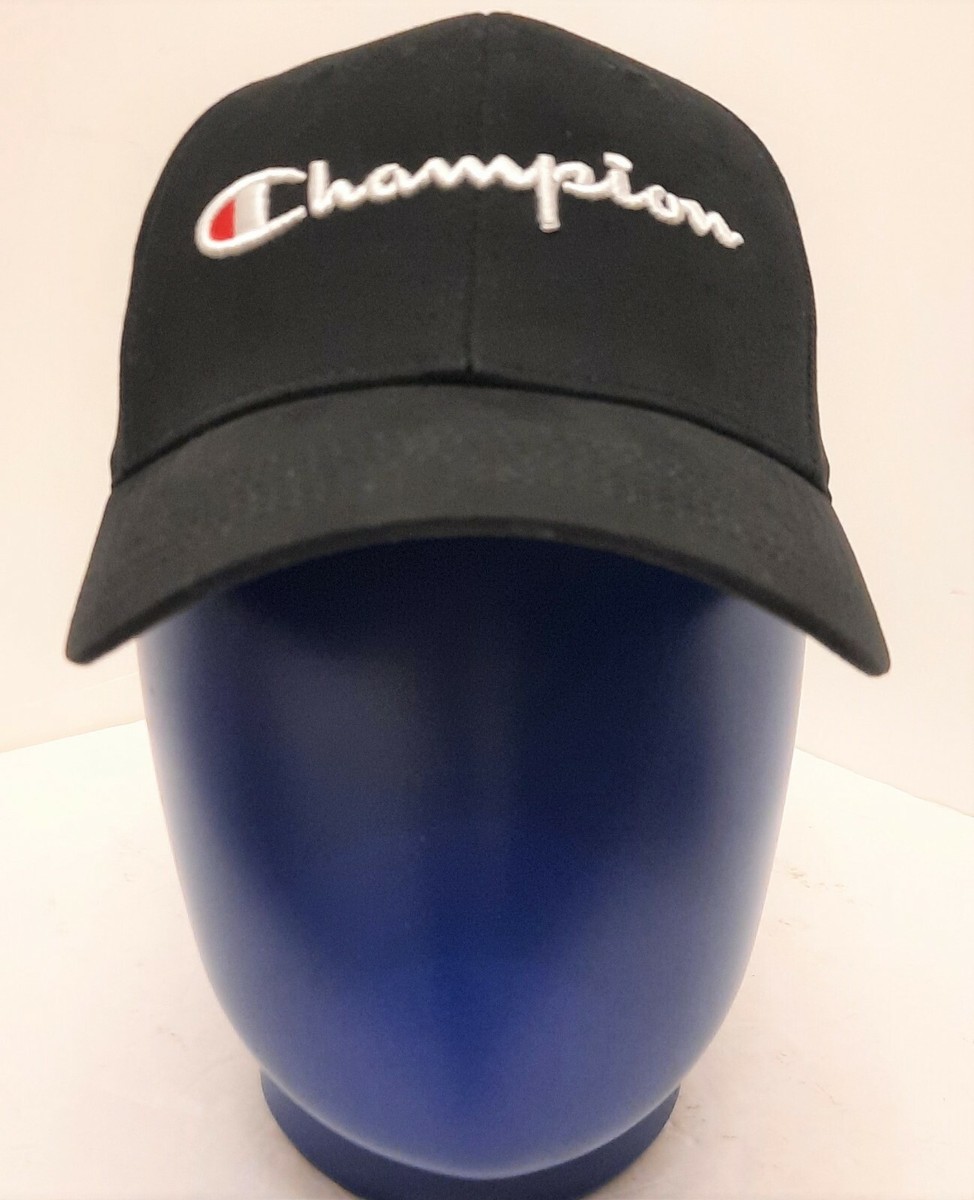 Champion Baseball Cap Hat Black Adjustable Strap Back Raised
