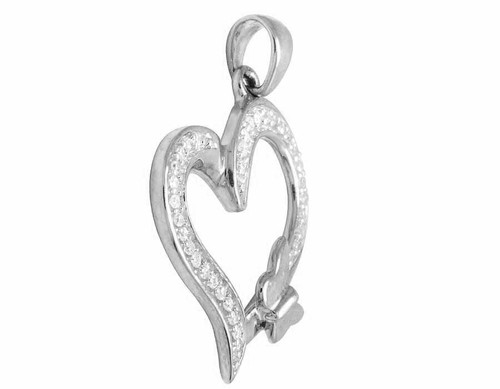Ladies 10K White Gold Genuine Diamonds Butterfly Heart Designer Pendant 0.10ct - Picture 2 of 7