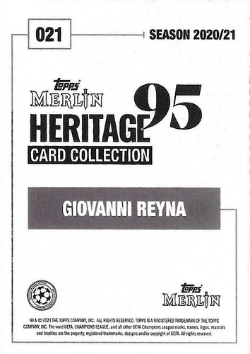 2020-21 Topps Merlin Heritage 95 UCL #21 Giovanni Reyna /25/99 viola bianco e nero USMNT - Foto 4 di 8