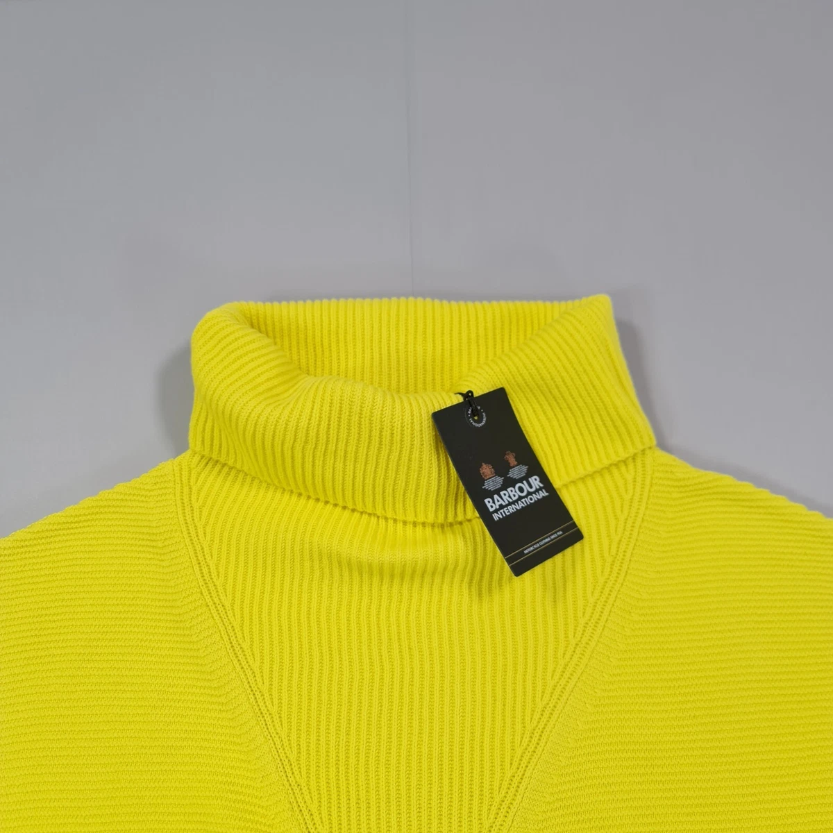 Barbour Womens Jumper Yellow Large Parade Knitted Cowl Neck Pullover Cotton