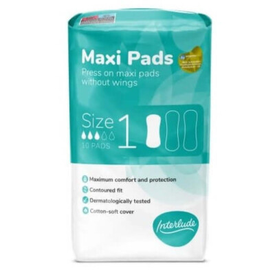 INTERLUDE PRESS ON MAXI PADS OHNE FLÜGEL GRÖSSE 1 - 10 PADS KOMFORT & SCHUTZ