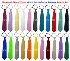 Manzini® Neck Wear Men's Solid Color Ready Knot Pre Tied Formal Zipper Tie