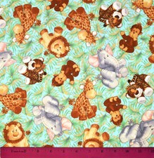 Jungle Babies Fabric - HALF YARD - 100 Cotton - Nursery Baby Safari Animals