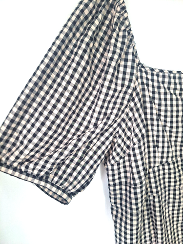 Monsoon Dress Uk 22 Taupe Maxi Checked Square Neck Short Sleeves Cotton NWT - Picture 5 of 12