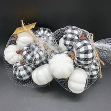 Set 16 Fall White Black Buffalo Plaid Check Pumpkins Table Decor Vase Filler New
