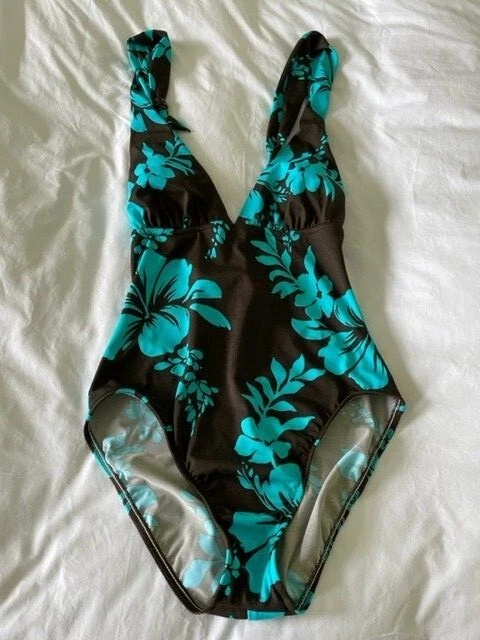 Leilani one piece Swimsuit Sz 6 women's floral Turquoise Brown lined padded  bra