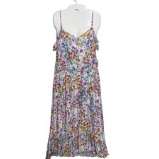 J. Jill Dress Medium Summer Garden Party Maxi Ruffle Button Front Resort Beachy