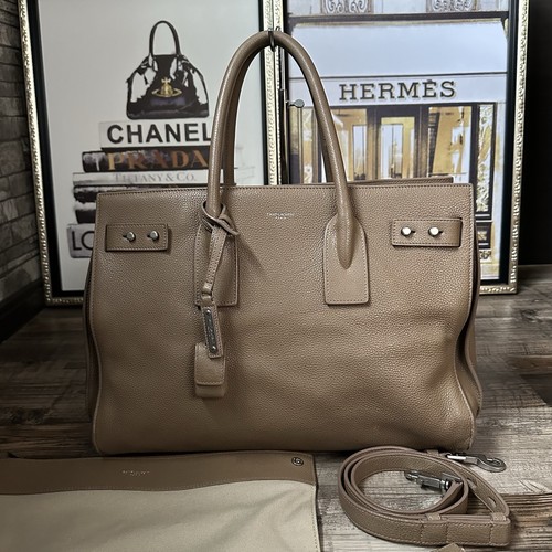 SAINT LAURENT Sac de Jour Brown Soft Grained Calfskin Tote Bag Shoulder Bag Auth