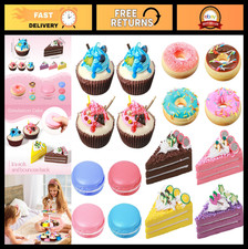 16 Pcs Realistic Fake Food Set - Donuts, Cupcakes, Cake Slices  Macarons for Di