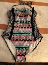 Old Navy Multicolor Geometric One- Piece Women's Swimsuit, Medium, Cut-Out Back