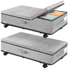 Supowin Under Bed Storage with Wheels, Rolling Underbed Storage Containers wi...