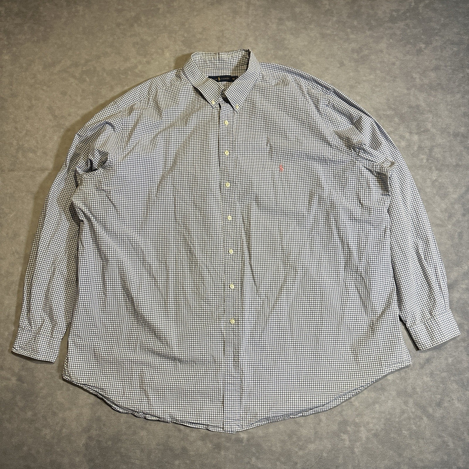 Polo Ralph Lauren camicia uomo 4XLT alta blu bianca gingham check bottoni pony