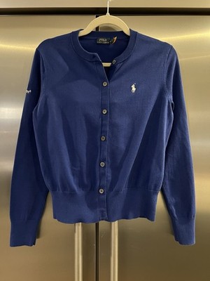 Polo Ralph Lauren Womens M Cardigan Sweater Blue US Open Tennis Preppy Pony