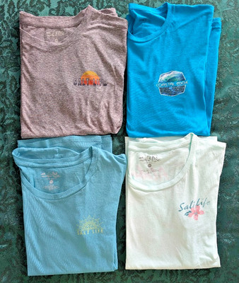 Lot of 4 Women's Graphic Tees L & M Salt Life Coastal Edge Beach Sun Hibiscus