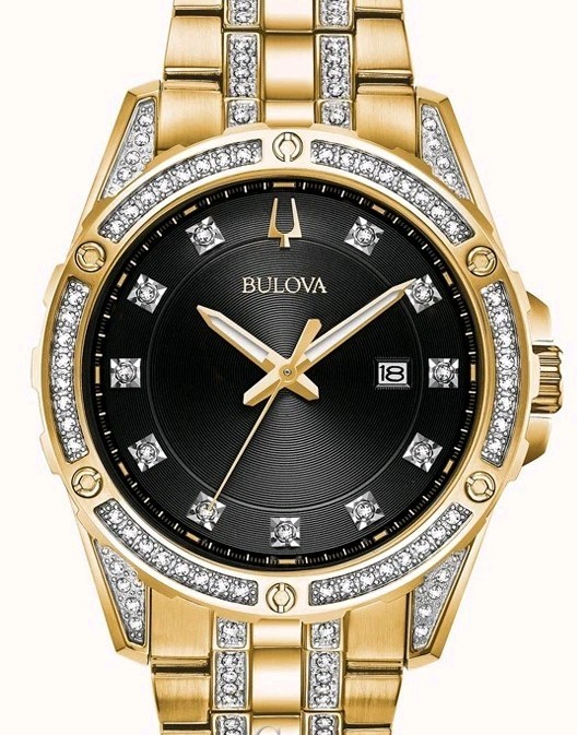 Bulova Crystal Black Dial Diamond Accent Stainless Steel Men’s Watch 98K107