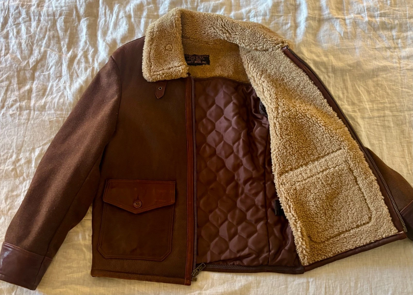 Schott NYC Flying Man's Jacket N-5A, Size M, Lambskin and Sheep's Fur image 3