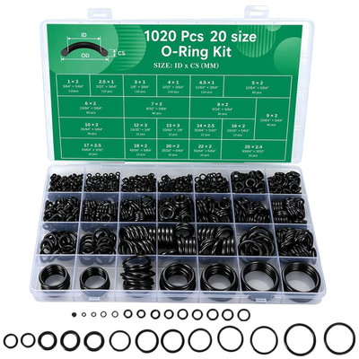 1020 Pcs O Ring Kit, 20 Sizes Nitrile Rubber O Ring Assortment Kit