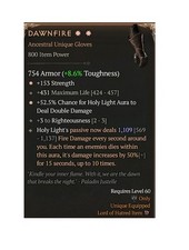 Diablo 4 Season 11 Dawnfire 2GA 1109 Unique Gloves Paladin Item Gear Equipment