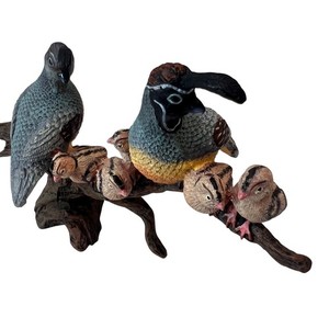Quail Family on Tree Branch Figurine Birds Chicks Signed Wildlife Decor 2003
