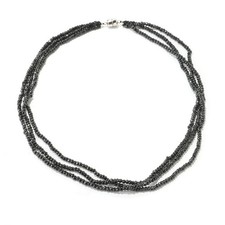 Natural Black Spinel Triple Strand Necklace 20" Sterling Silver Magnet Clasp