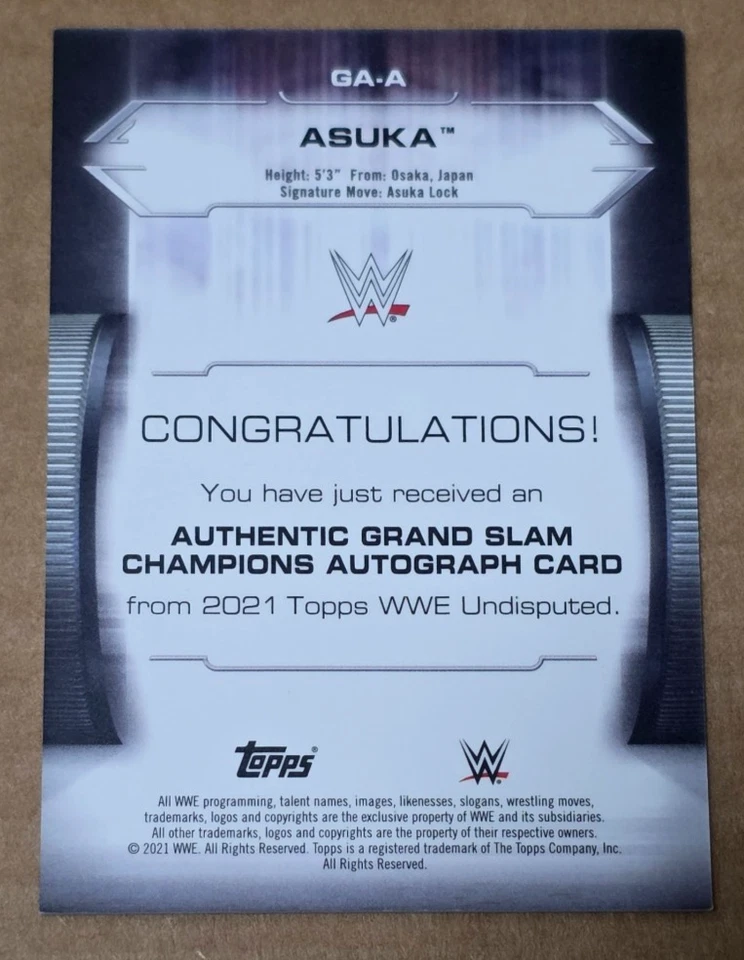2021 Topps WWE Undisputed Asuka Grand Slam Champions Auto 122/199 Made - Image 2 of 2