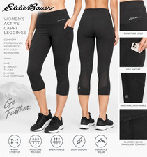 Eddie Bauer Women’s Black Active Capri Leggings w/ Pockets & Mesh Panels