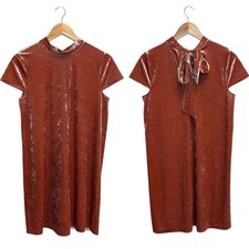 Madewell NWT Crushed Velvet Tie Back Mockneck Mini Dress Coral Mod Retro Medium