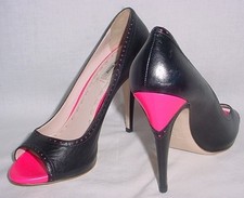 MIU Prada CAPRETTO BICOLOR Peep Toe Pumps Heels Shoes Black & Pink 38.5 8.5 px
