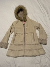 Copper Key Girls Hooded Coat Faux Fur Trim Button Beige Size 7/8