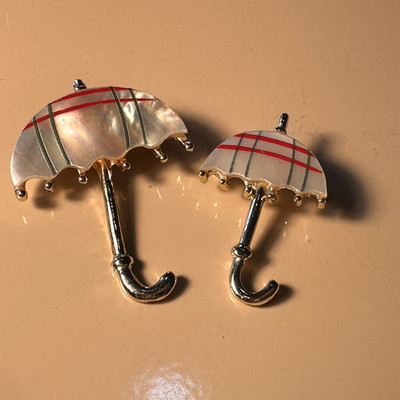 Vintage Goldtone and Mother of Pearl Umbrella Scatter Pin Set - Two Sizes