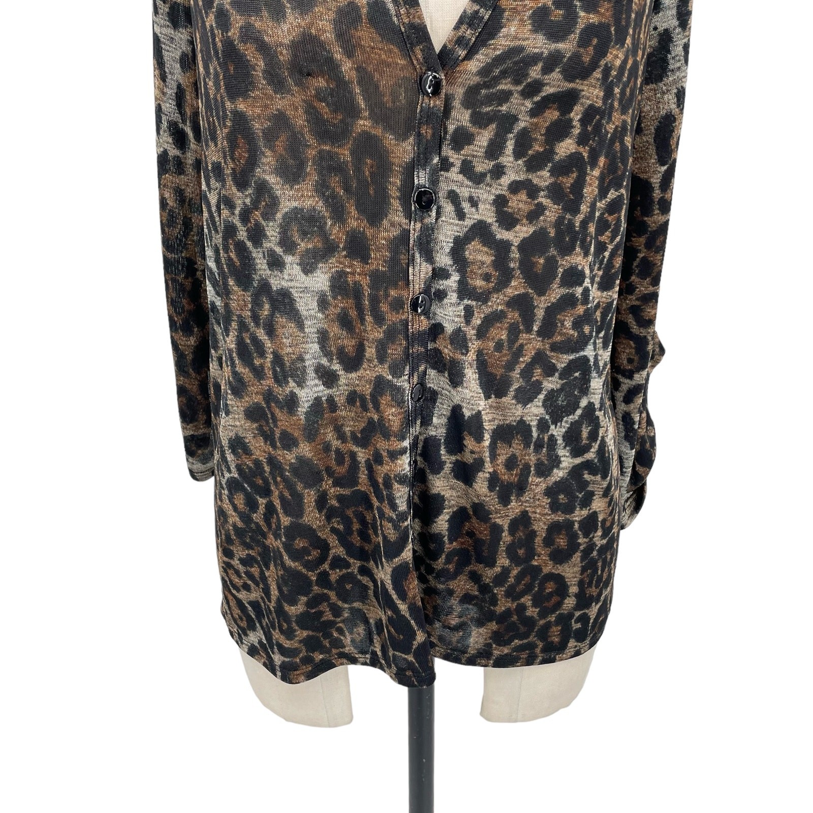 Clara Sunwoo Leopard Print Button Front Roll Tab … - image 3