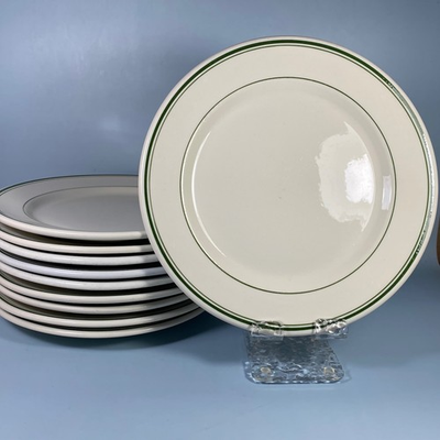 #ad Sterling China #x27;Green Stripe#x27; Vitrified Restaurant Ware MCM Plates 9 inch $12.00