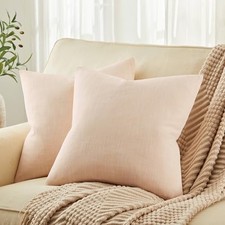 Rustic Cotton Linen Throw Pillow Covers Set of 2, 18" x 18" Pack of 2 Cream
