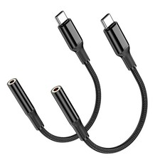 2Pack USB C to Aux, Male Female 3.5mm Adapter with Nylon Cable for Black