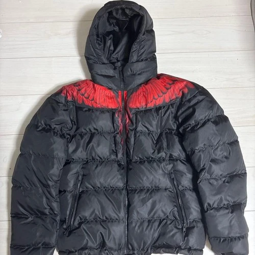 MARCELO BURLON Black & Red Feather Print Down Jacket Size M - product listing photo