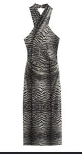 ZARA Animal Print Tulle Dress MED Criss Cross Front