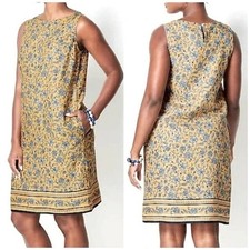 J Jill Love Linen size MP yellow blue floral shift dress MEDIUM PETITE