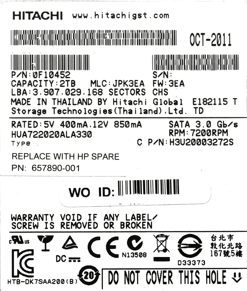 HP 657890-001 2TB 7.2K SATA 3.5 6G (3PAR) 520 FORMAT LFF HDD HARD DISK DRIVE - Image 2 of 4