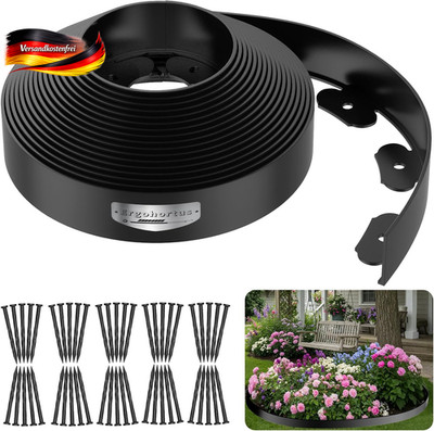 Flexible Rasenkante 10m Beeteinfassung mit 50 Erdsparren Garten border schwarz