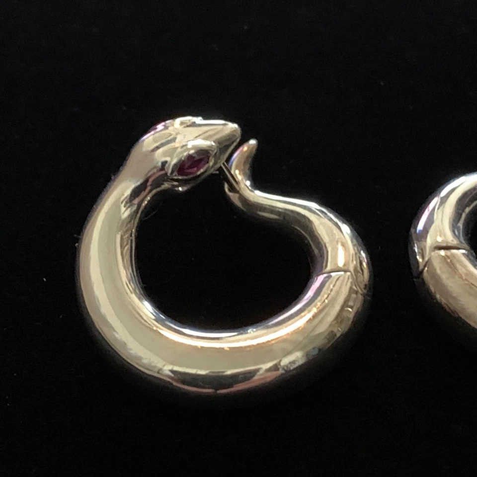 Barry Kieselstein Cord Sterling Silver Peter The Snake Earrings Ruby 1" Estate - Image 3 of 4