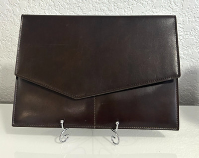 Dark Brown Faux Leather Portfolio Folder with Brass Magnetic Snap Closure.